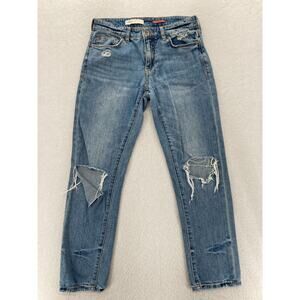 Pilcro Slim Boyfriend Jeans Women's 27 Medium Wash Blue Stretch Denim Distressed